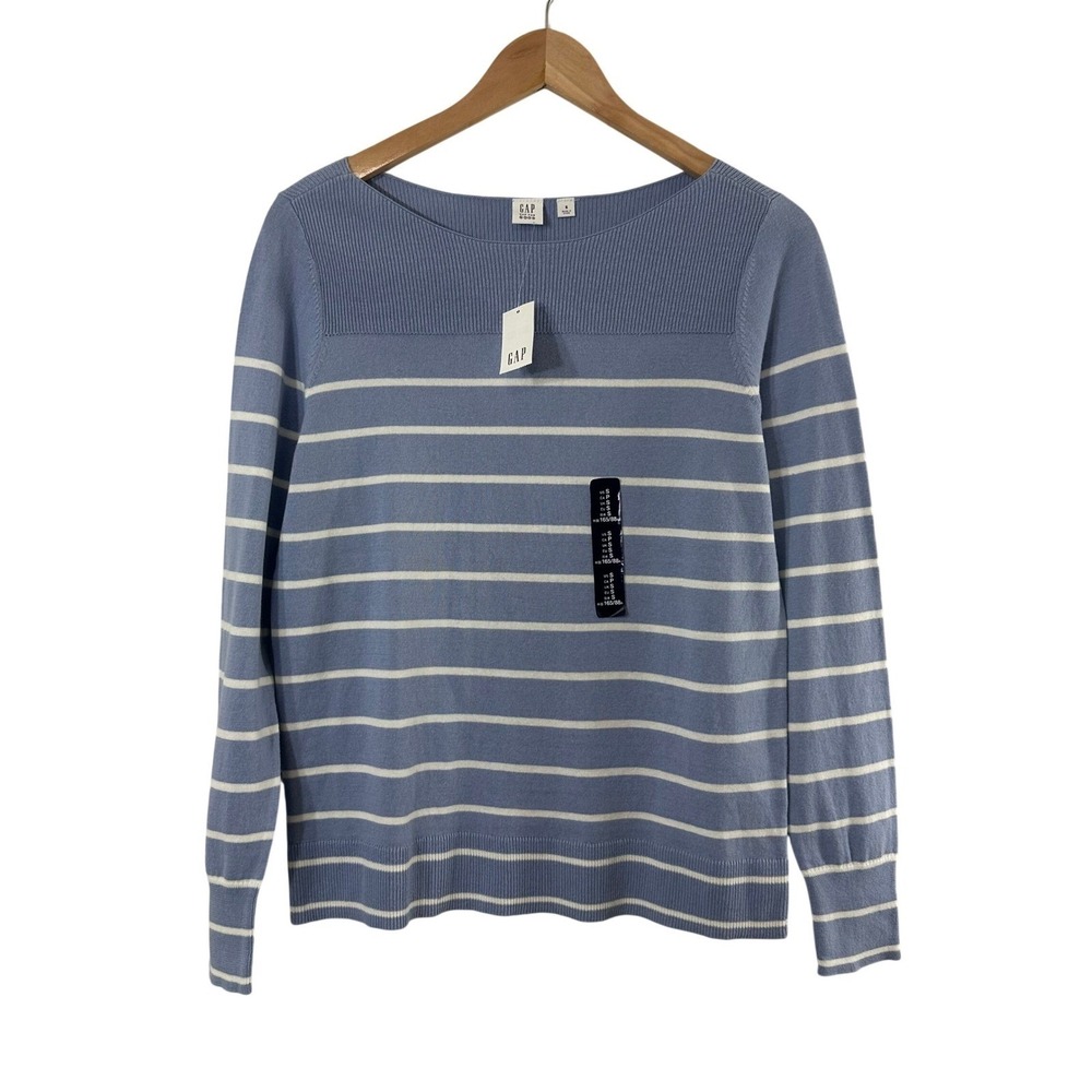 Gap‎ Womens Striped Cotton Boat Neck Sweater Blue White Long Sleeve Small NWT